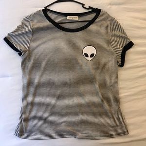 Black and white striped alien tee